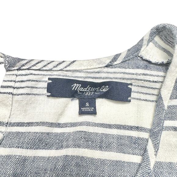 Madewell | Women | Perimeter Stripe Coastal Linen Blend Tie Waist Romper | Small - Picture 7 of 15